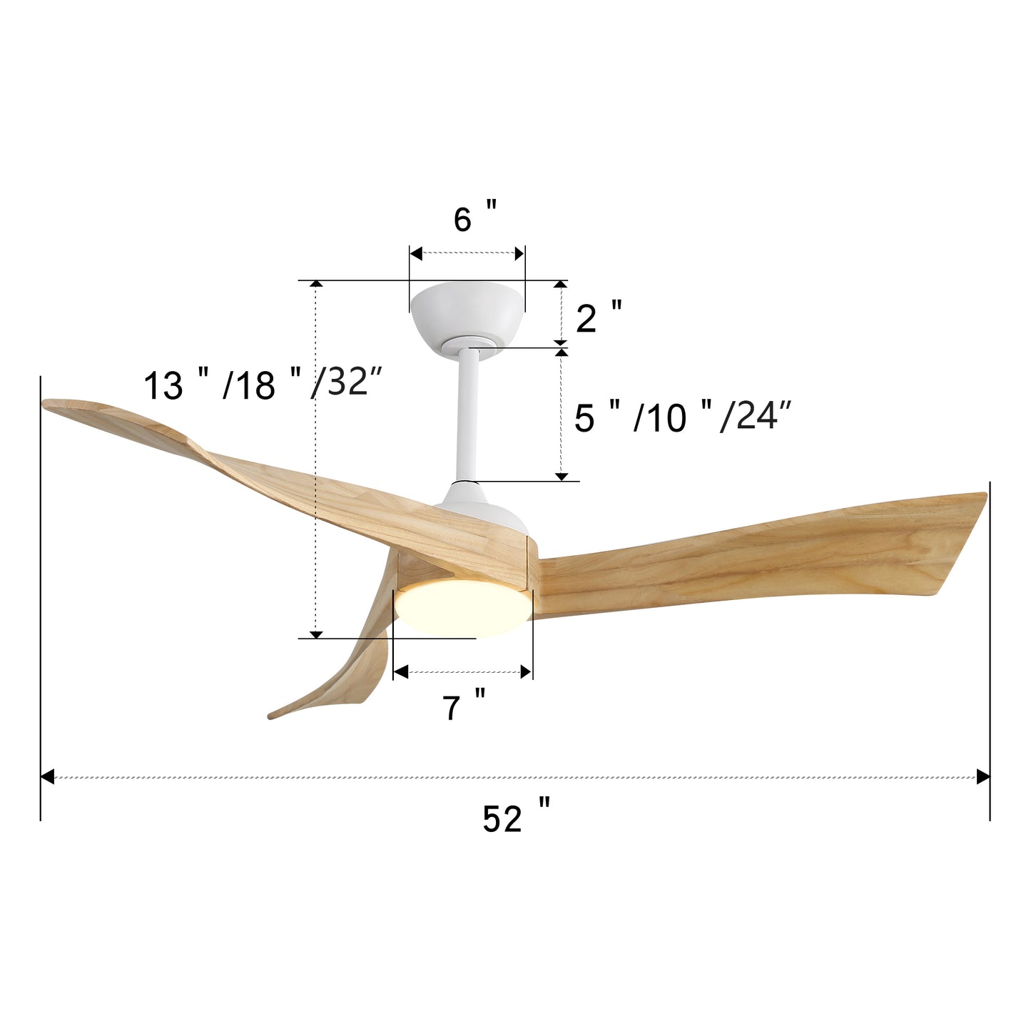52" Minimalist Ceiling Fan with Light, 6-Speed Remote Control, Energy-Saving DC Motor