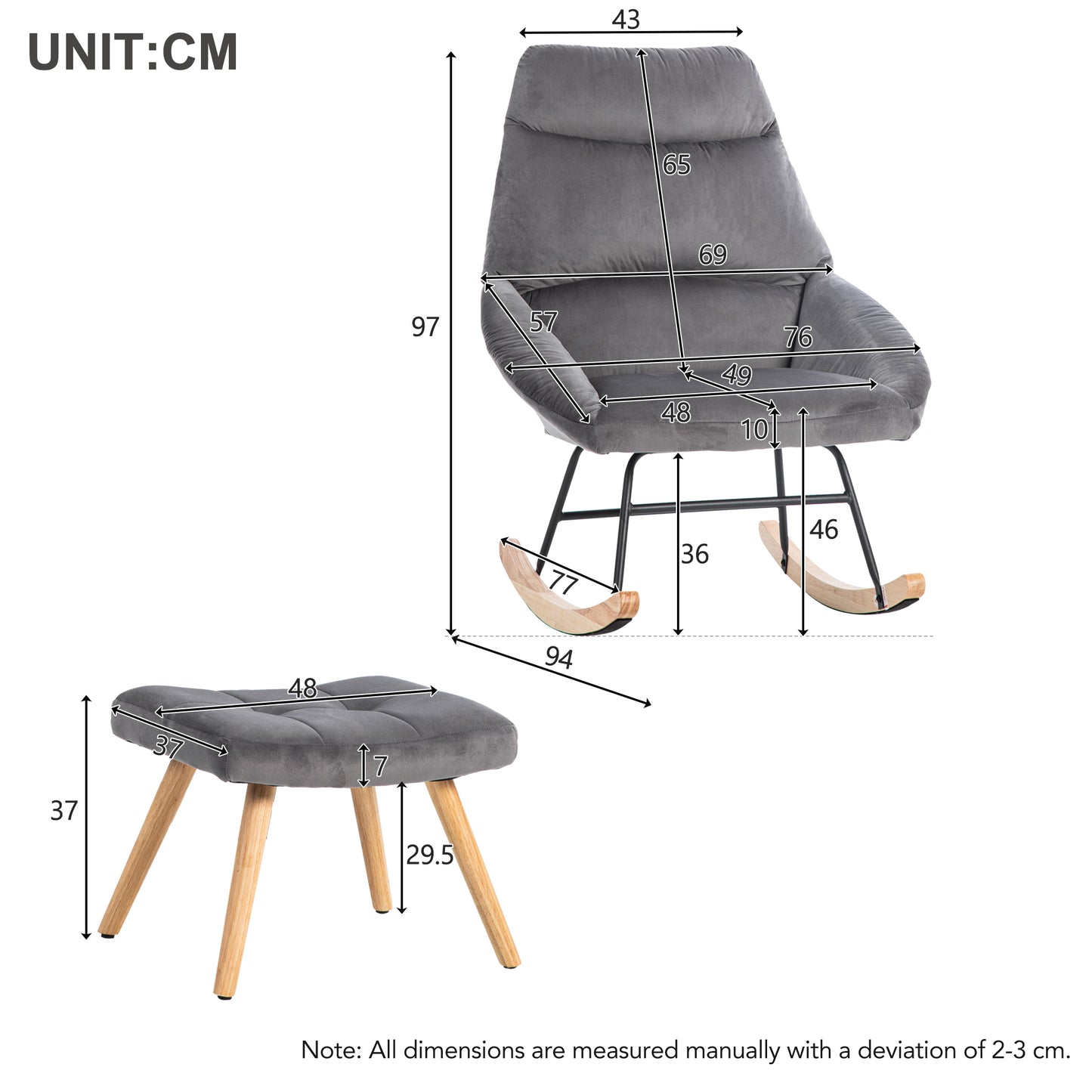 Ergonomic Grey Rocking Chair with Footstool