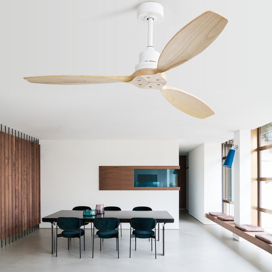 52" Solid Wood Blade Low Profile Ceiling Fan without Light, 6 Speed Remote Control for Patio & Living Room