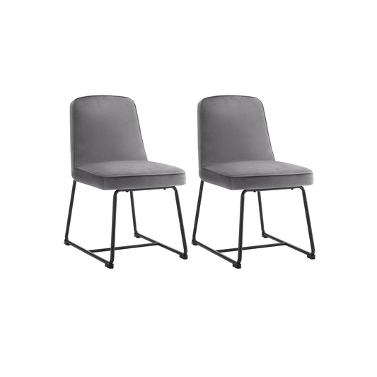 Gray Velvet Dining Chairs-Upholstered Backrest, Black Metal Frame, Set of 2