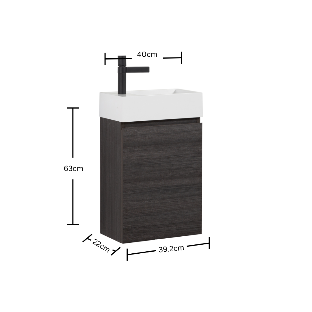 (Z)40cm Dark Oak Bathroom Furniture Set with Washbasin Cabinet - Elegant and Compact