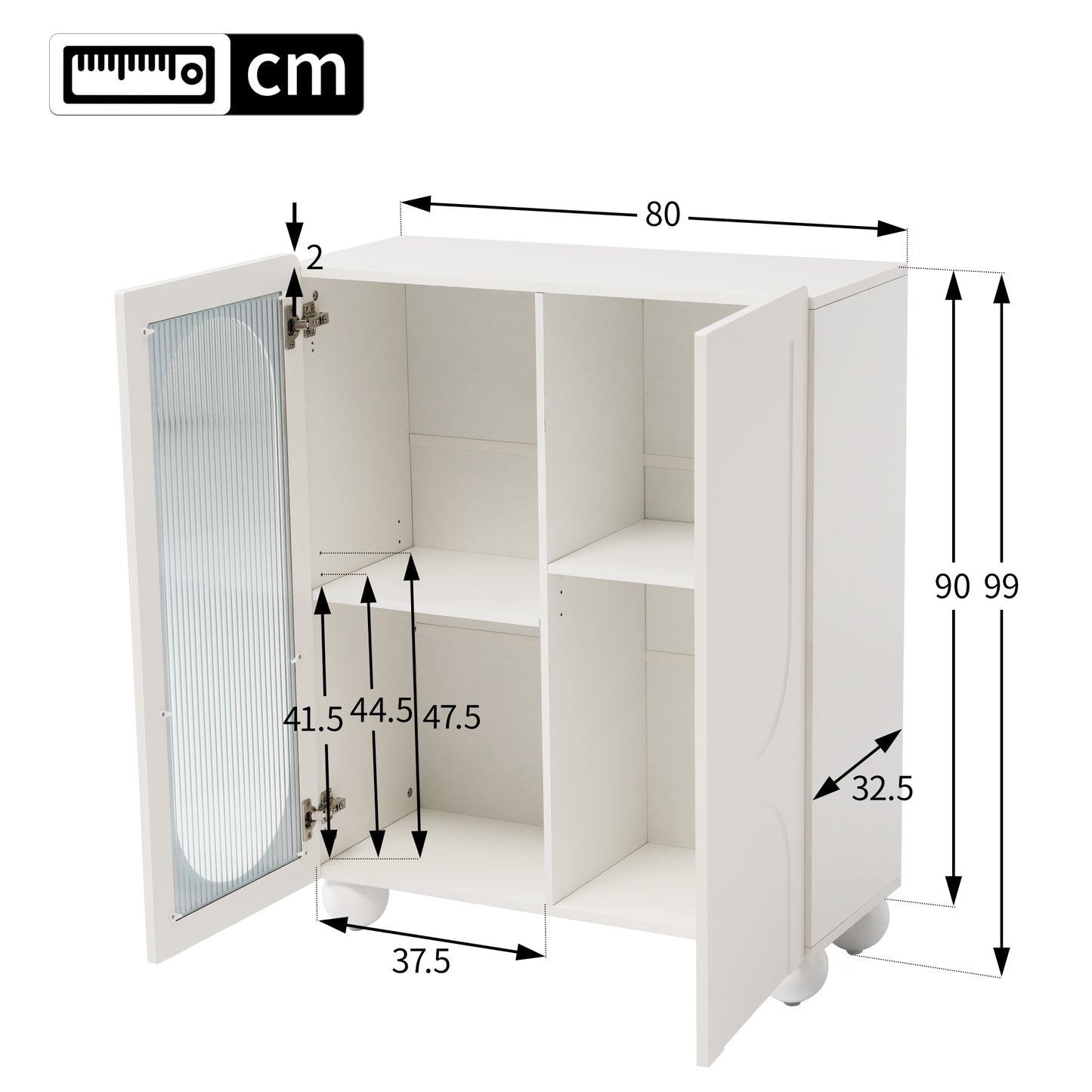 White Scania-Style Storage Cabinet,80cm, Multifunctional with Tempered Glass