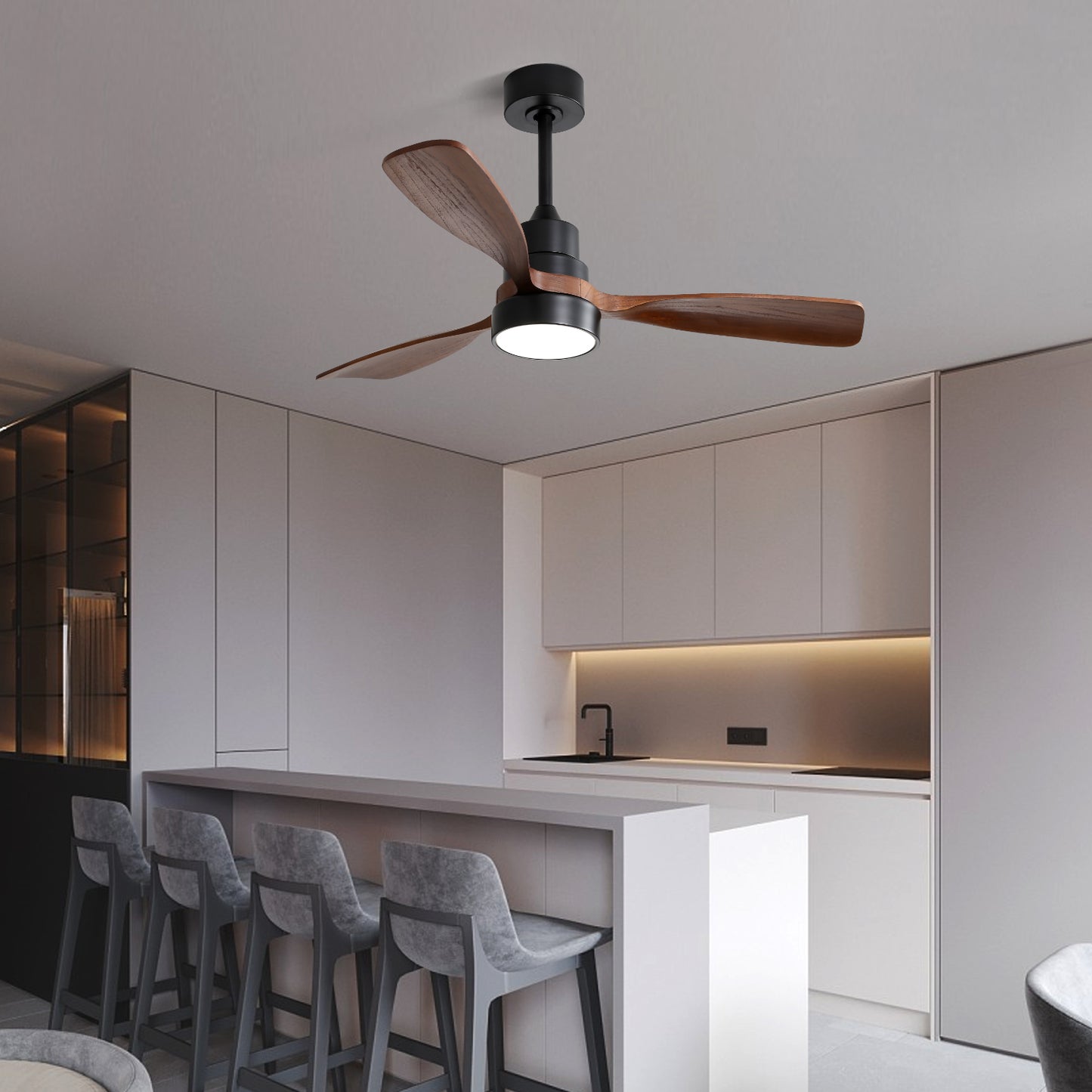 48" Wood Ceiling Fan with 3 Solid Wood Blades, Reversible DC Motor & Remote Control for Living Room