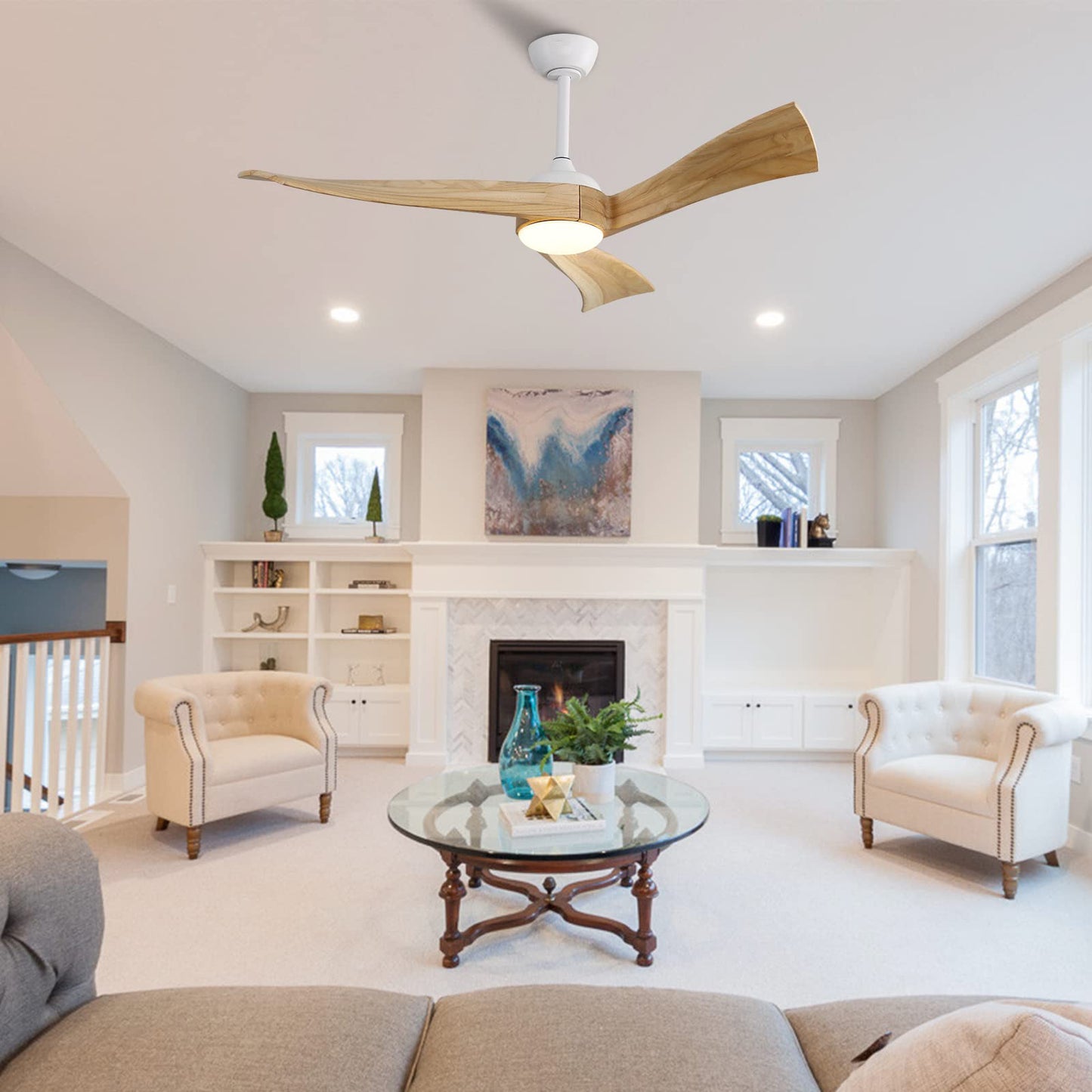 52" Minimalist Ceiling Fan with Light, 6-Speed Remote Control, Energy-Saving DC Motor