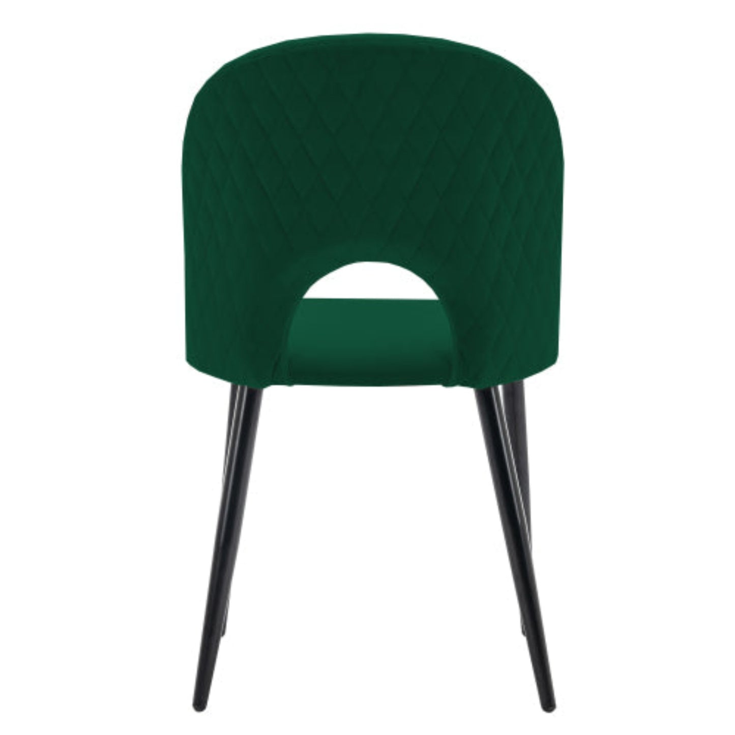 Chaises de salle à manger en velours vert - Rembourrées, métal, pieds réglables, dossier en losange - Lot de 4