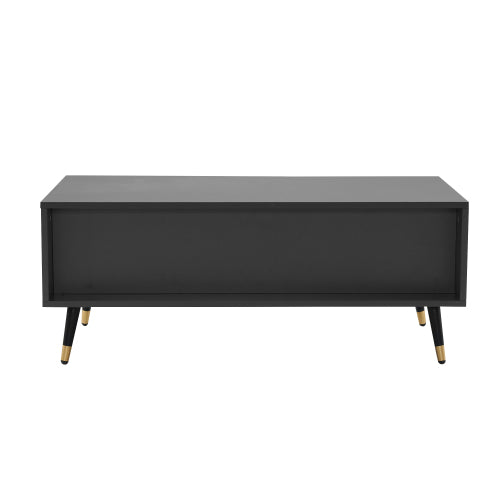 Modern Grey-White Coffee Table-2 Doors, 2 Drawers, Gold Accents, High-Quality Living Room Furniture