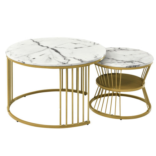 Modern Nesting Coffee Tables-Marble Veneer, Golden Frame, Versatile Side Tables-Set of 2