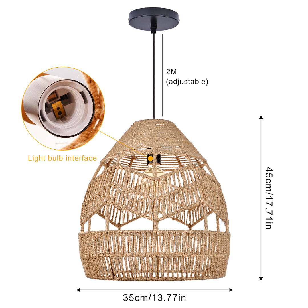 (Z)ARTURESTHOME Natural Woven Rope Pendant Light Boho Chic Hanging Lamp Handcrafted Rattan Light Fixture for Dining Room Living Room Bedroom Decor