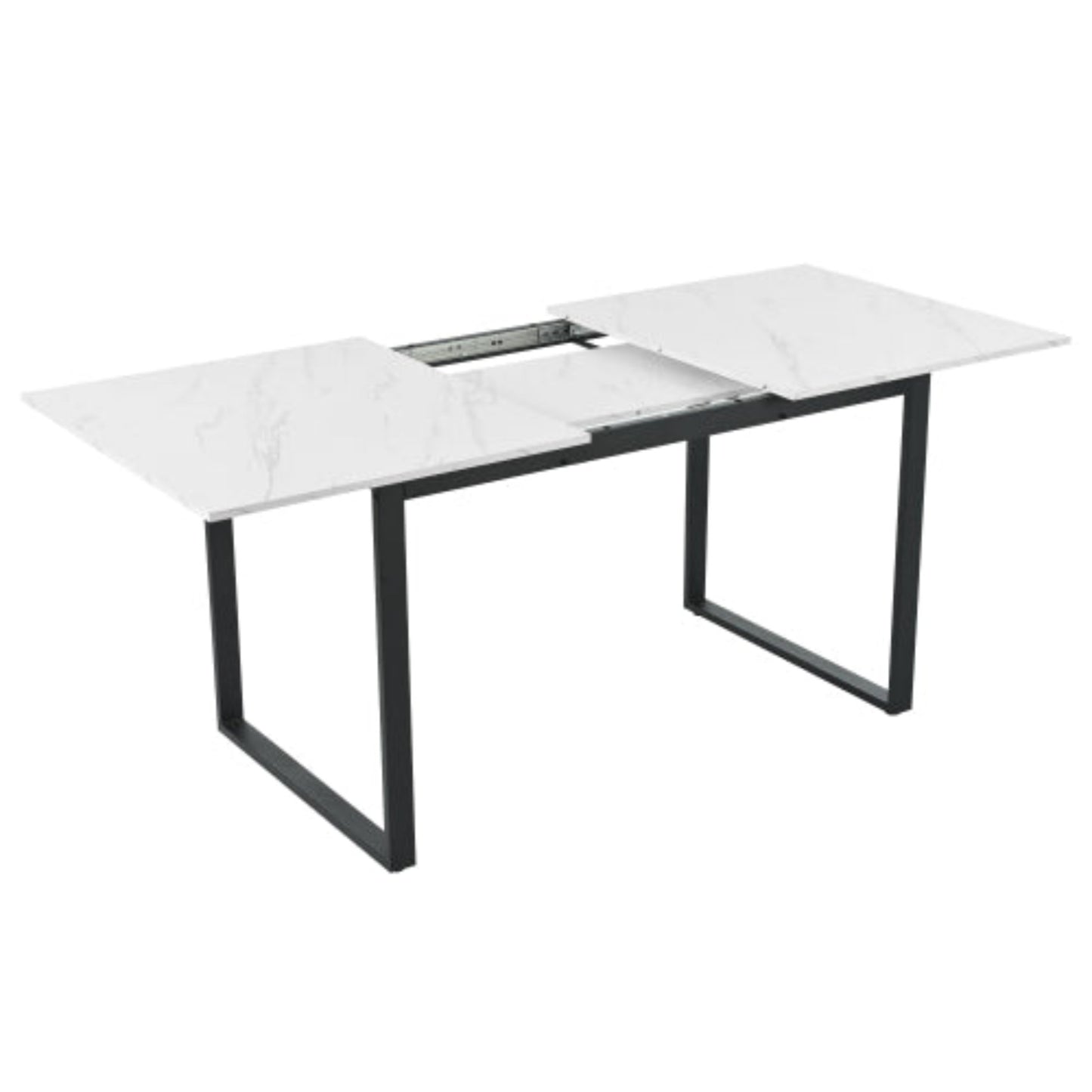 Modern White Extendable Dining Table-Marble Pattern, Metal Legs, Storage 140/180x80x75cm