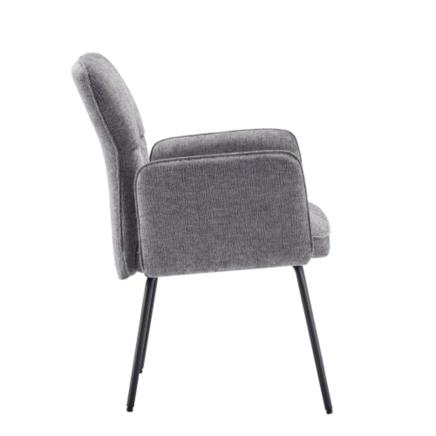 Grey Dining Chairs- Living Room Armchairs with Extra Wide Cushions and Black Metal Legs