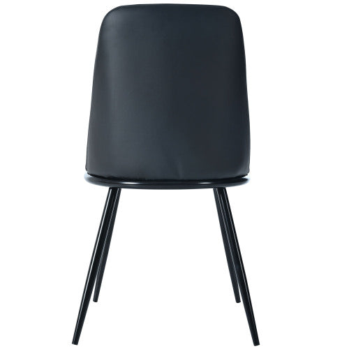 (p)Dining chair (2 pcs), round seat back, seat made of imitation leather made of PU metal frame,kitchen chair, upholstered chair with backrest for living room,black metal legs,load capacity 150kg,black