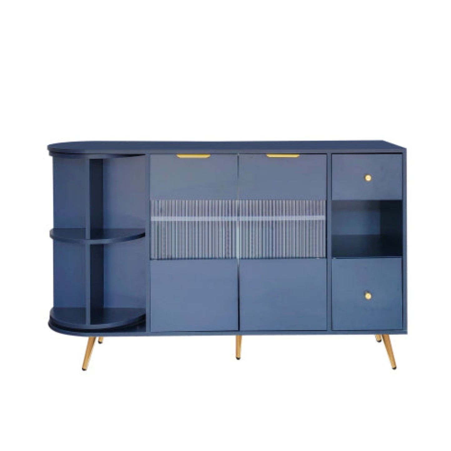 Blue LED-lit Wooden Sideboard with Sliding Glass Doors