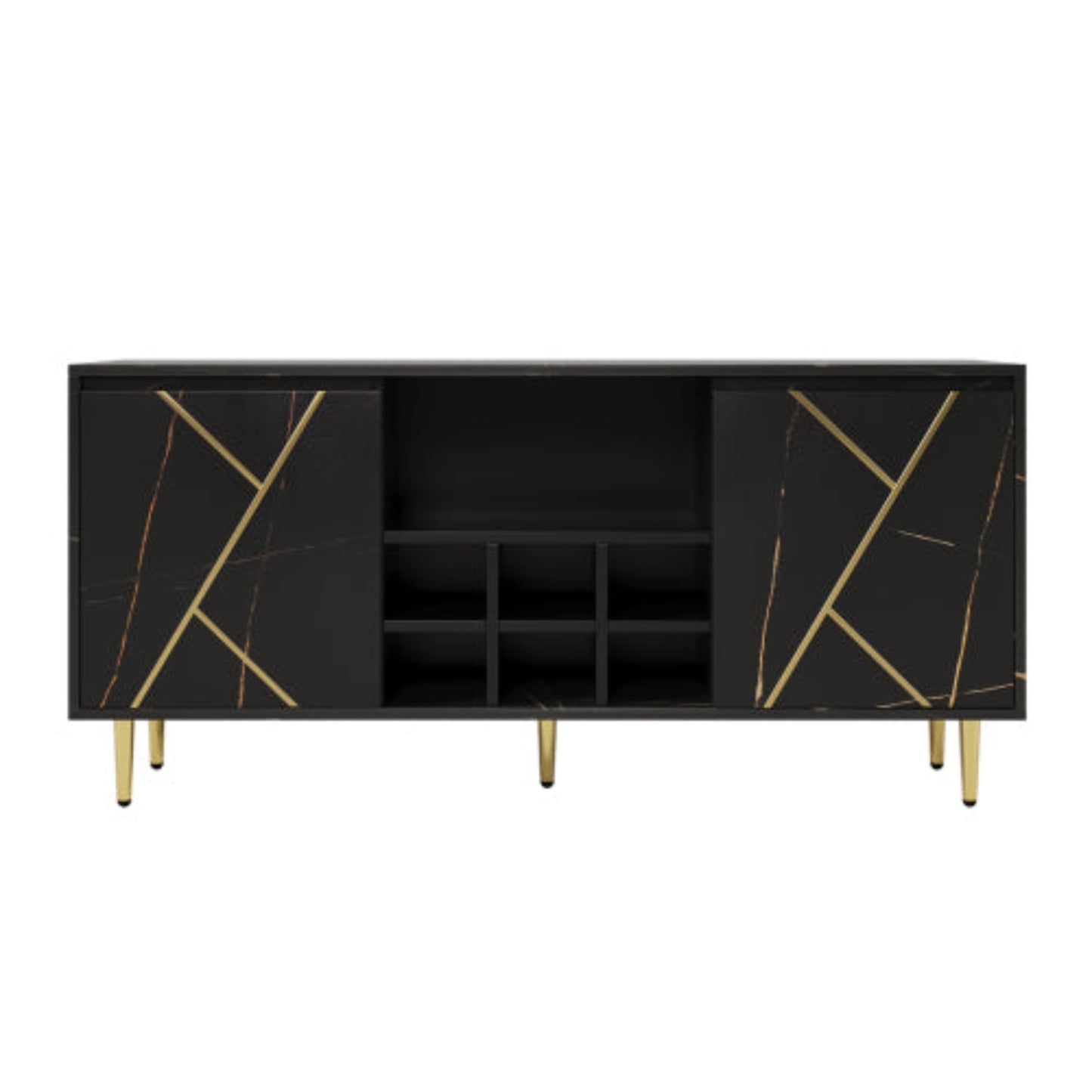 BlackGold Side Cabinet,Wine Rack, Elegant Design, 148x40x70cm