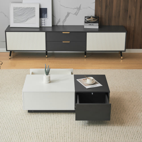 Modern Rectangular Coffee Table-Grey-White with 2 Drawers, 45 kg Load, Perfect for Living Room