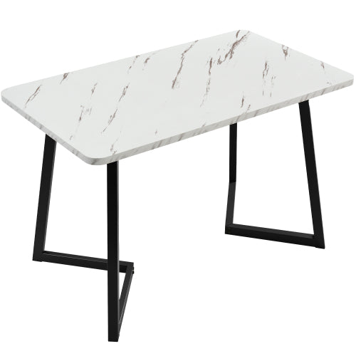 (p)Chic Dining Table-Black White Marble Pattern, Metal Frame, Ideal for Modern Dining  Living Rooms