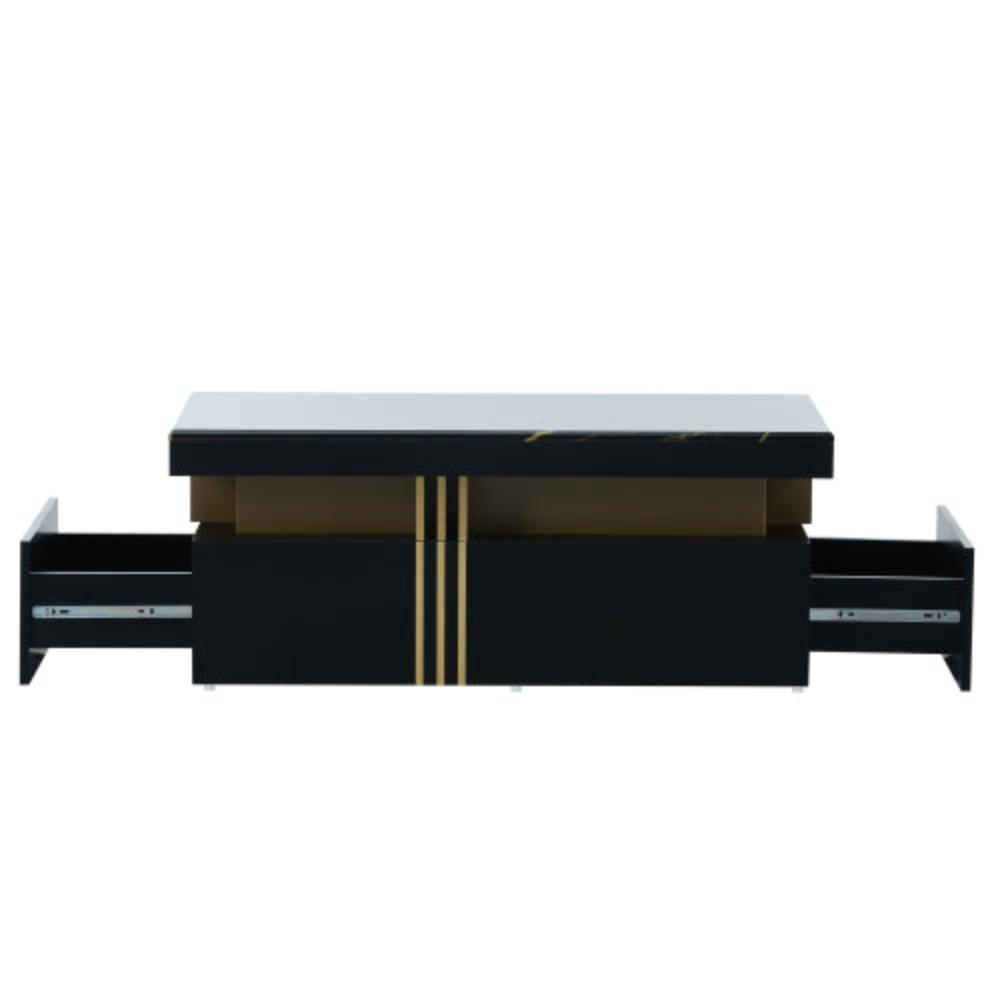 Modern Rectangular Coffee Table,PVC Top, 2 Drawers, Living Room,100x50x40cm