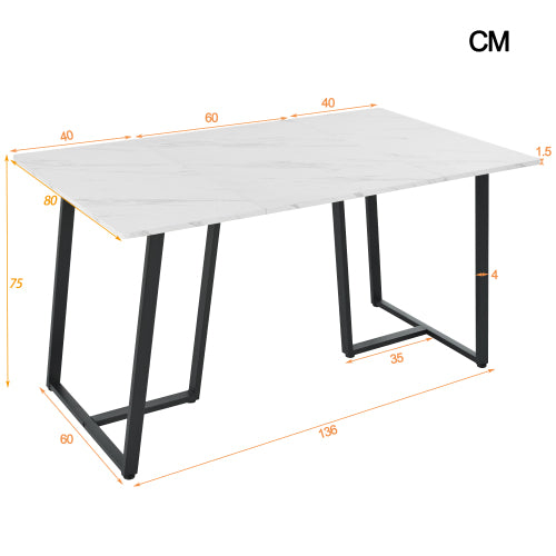 Modern Marble-Pattern Dining Table-Black Metal Frame, Adjustable Feet- Dining Living Rooms