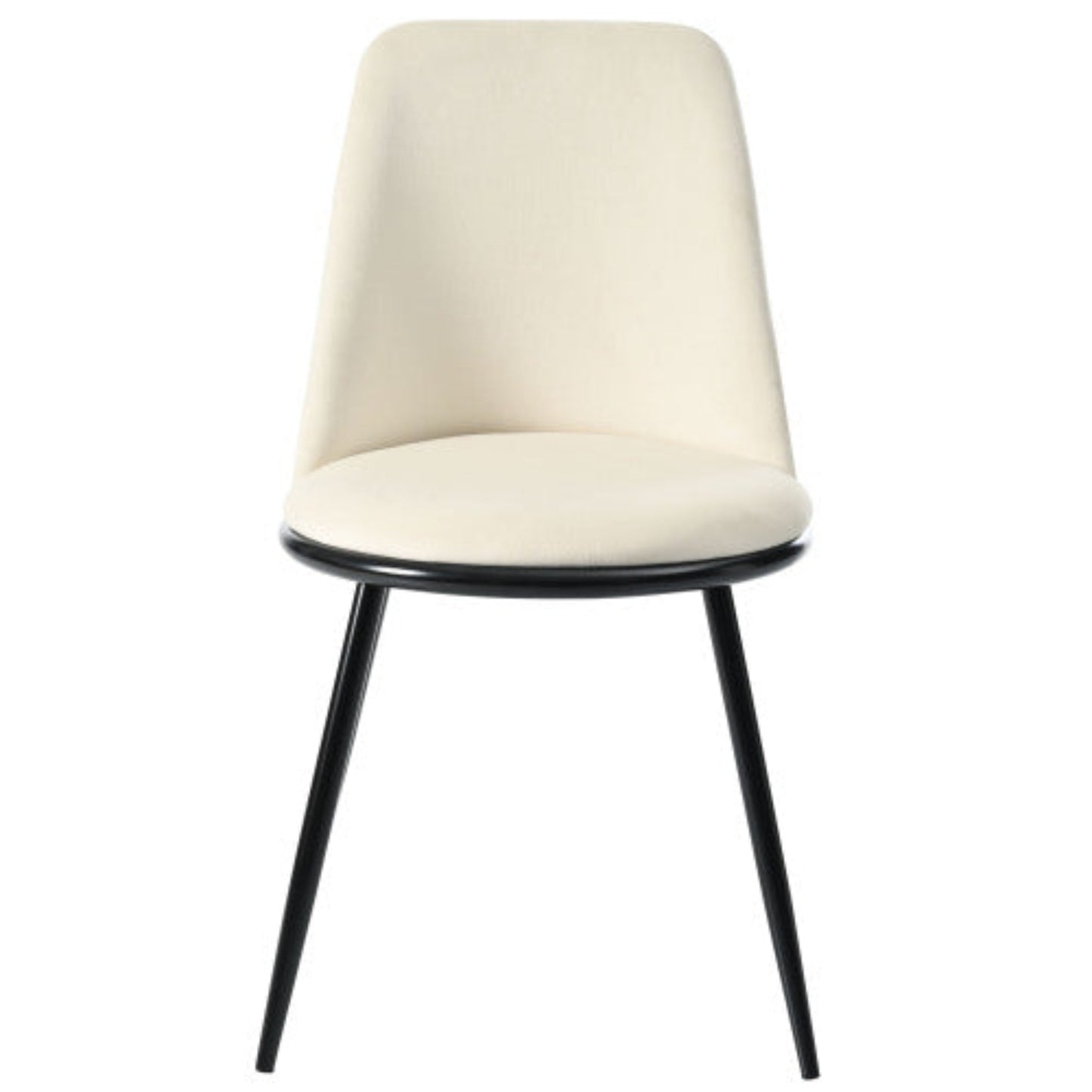 Beige Velvet Dining Chairs,Round Back, Metal Frame, Black Legs,150kg-Set of 2