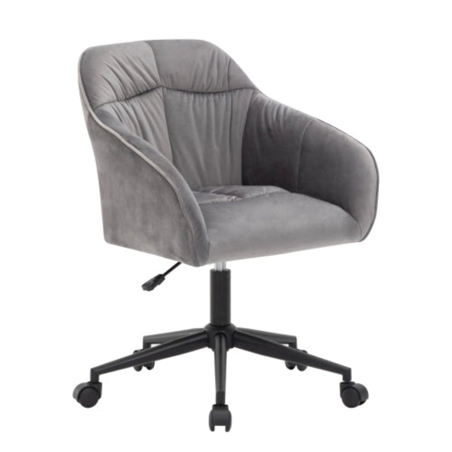 (p)Gray velvet swivel chair with height adjustment -1 piece - with backrest, armrests and wheels, suitable for home office