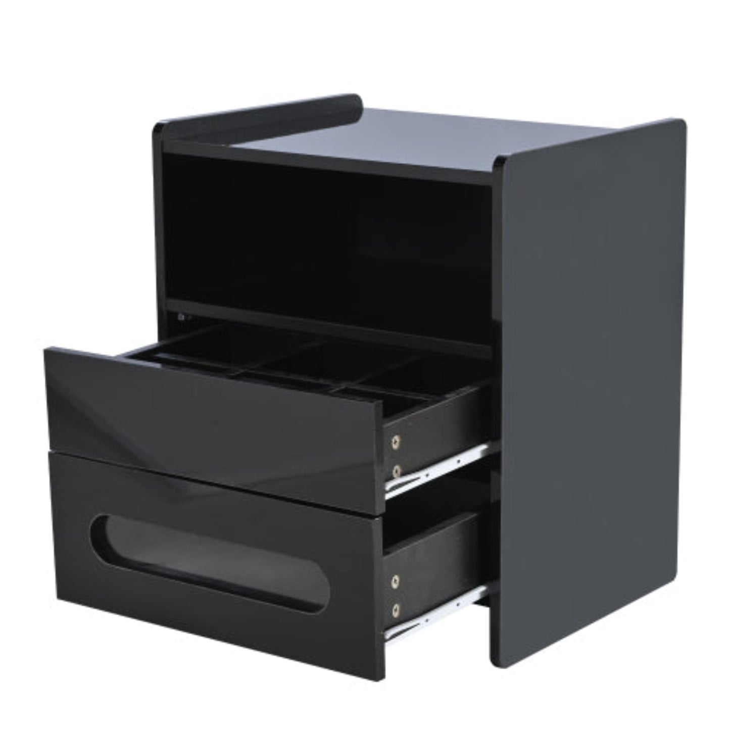 High Gloss LED Bedside Tables-Modern 2-Drawer Nightstands with LED Lighting, BlackSet of 2