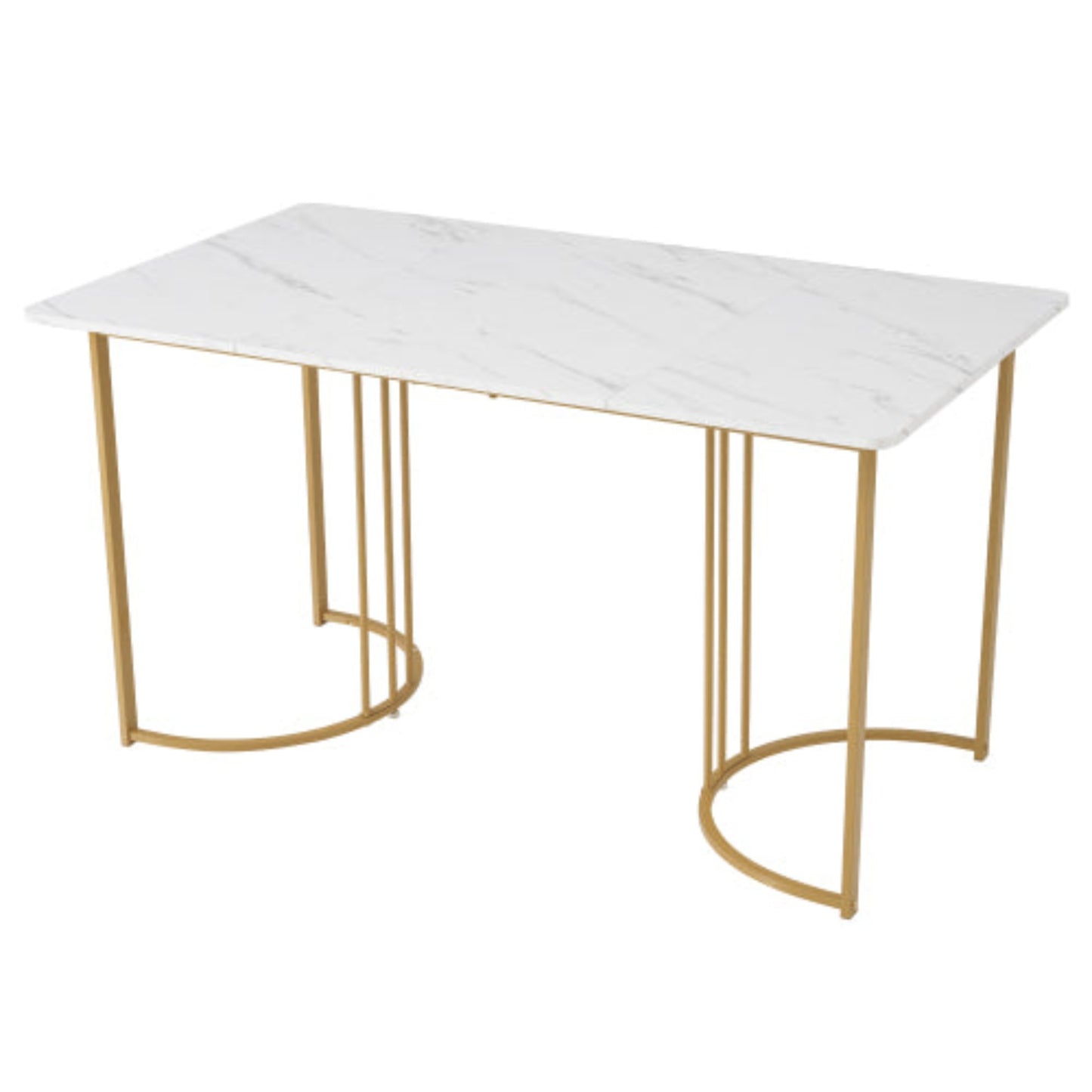 White Golden Modern Marble Pattern Dining Table, Metal Frame, Adjustable Feet