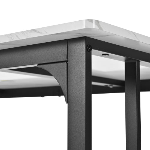 (p)Chic Marble Dining Table-Unique Metal Frame, Adjustable Feet, White Black for Dining Living Rooms