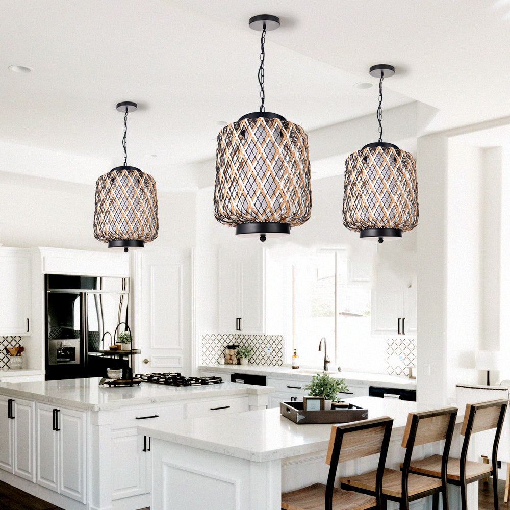 (Q)Outdoor Waterproof Rattan Decorative Pendant Light,Modern Minimalist Style Pendant light, Suitable for Living Room, Dining Room, Bedroom