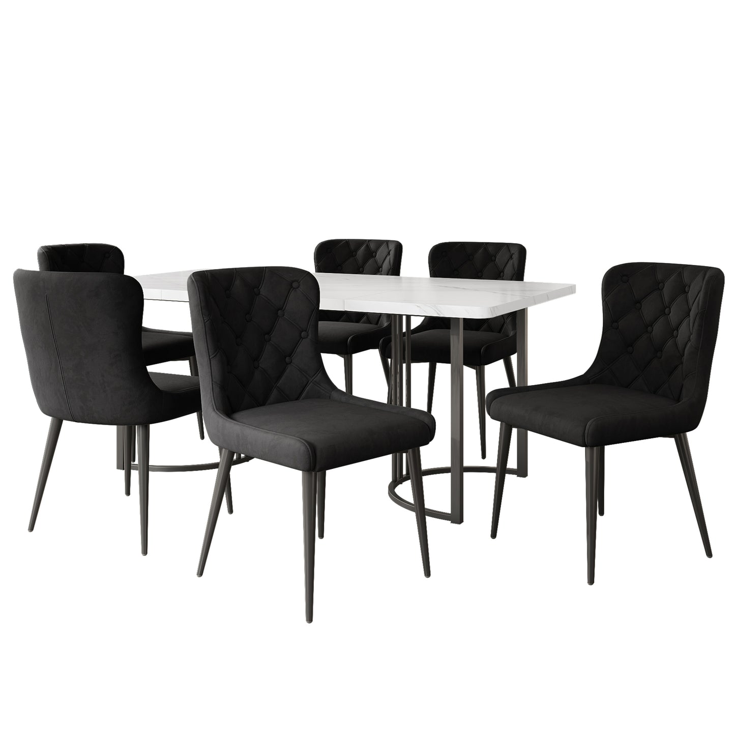 Set of 6 Black Velvet Dining Chairs-Metal  Iron, Ergonomic, Kitchen Dining