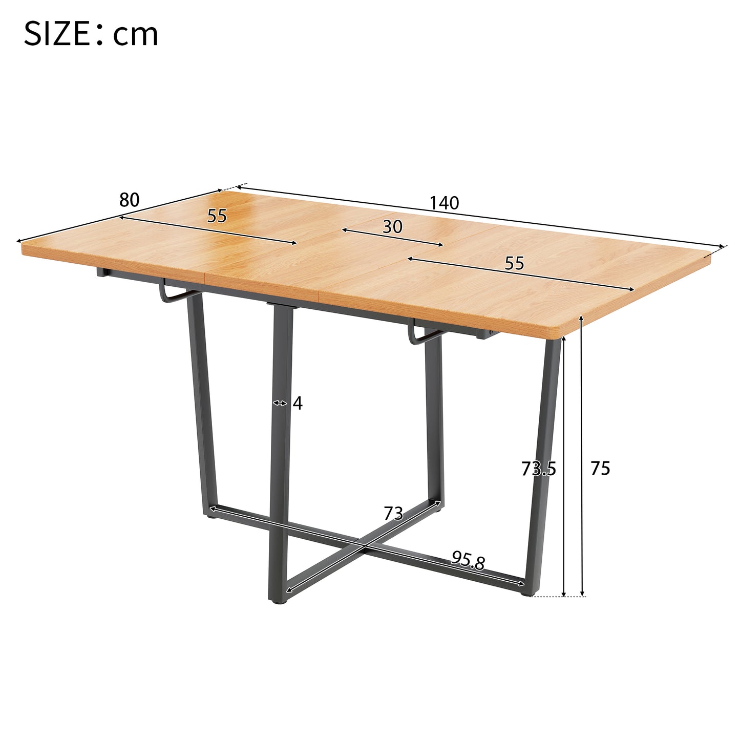 Stylish Extendable Dining Table with Black Legs-oak