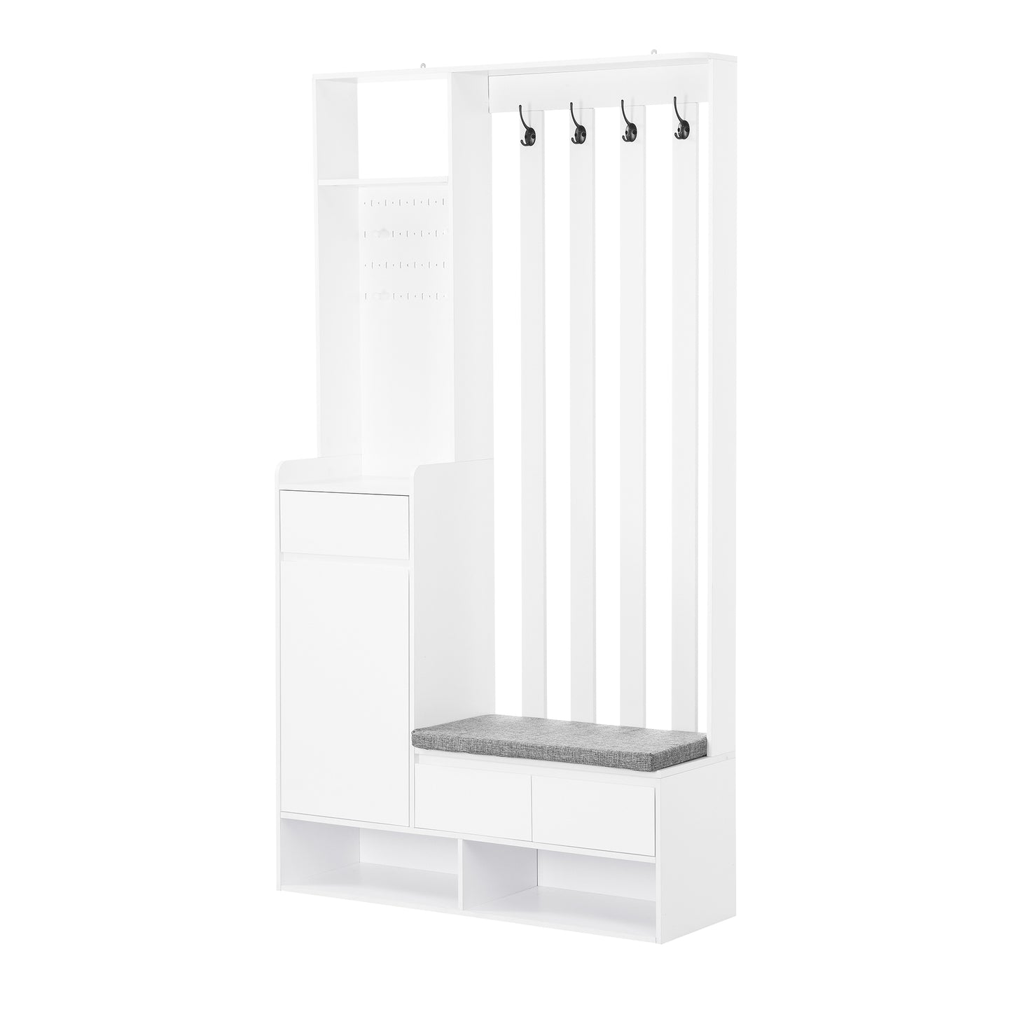 Modern White Hallway Furniture Set - Coat Rack, Shoe Cabinet, Padded Bench