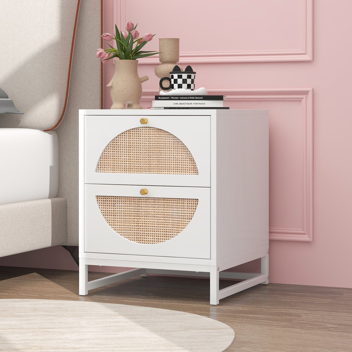 Versatile Bedside Table-Two Drawers, Semi-Circular Symmetry  Customizable