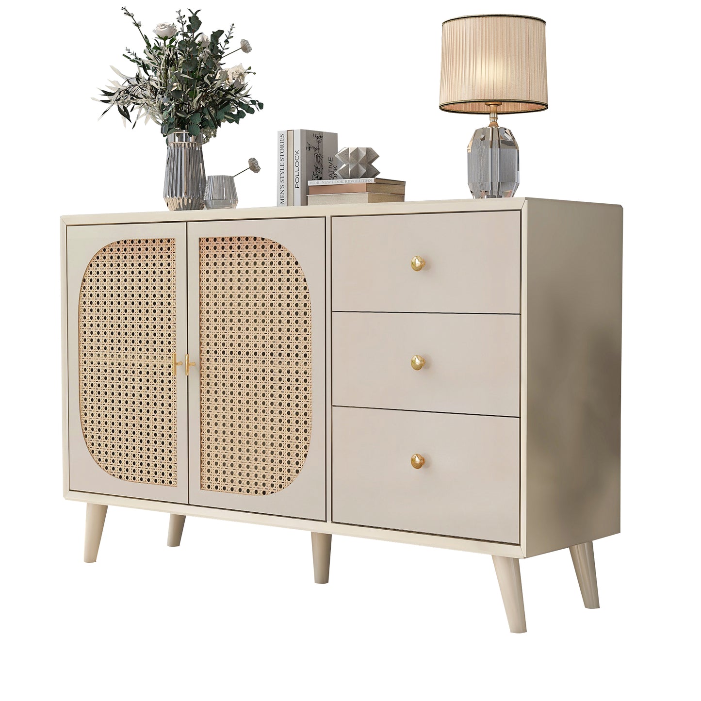 Off-White Cream Sideboard with Doors & Drawers - Large Storage for Living & Dining Rooms