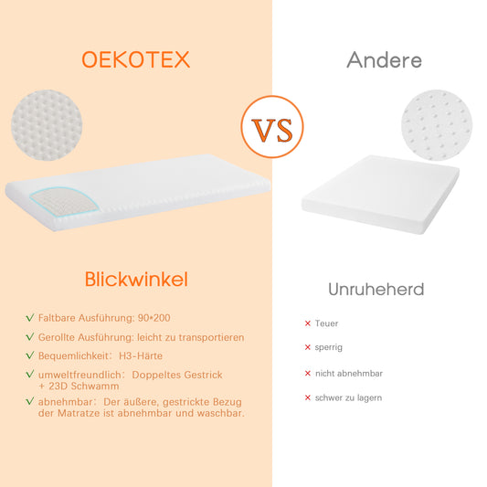 (Z)Mattress Comfortable Honeycomb Fabric Bamboo Charcoal Foam Oeko-Tex Certified Ergonomic Breathable and Durable Compression-Packed Firmness H3 White Cover + Grey 23D Foam 90x200 cm