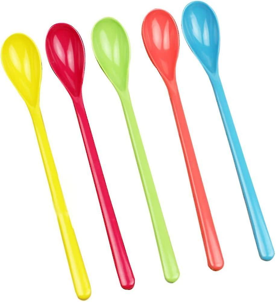 (Y)5 Pieces Colorful Plastic Spoons Plastic Length Spoons Egg Spoons Dessert Spoons Cutlery Colored