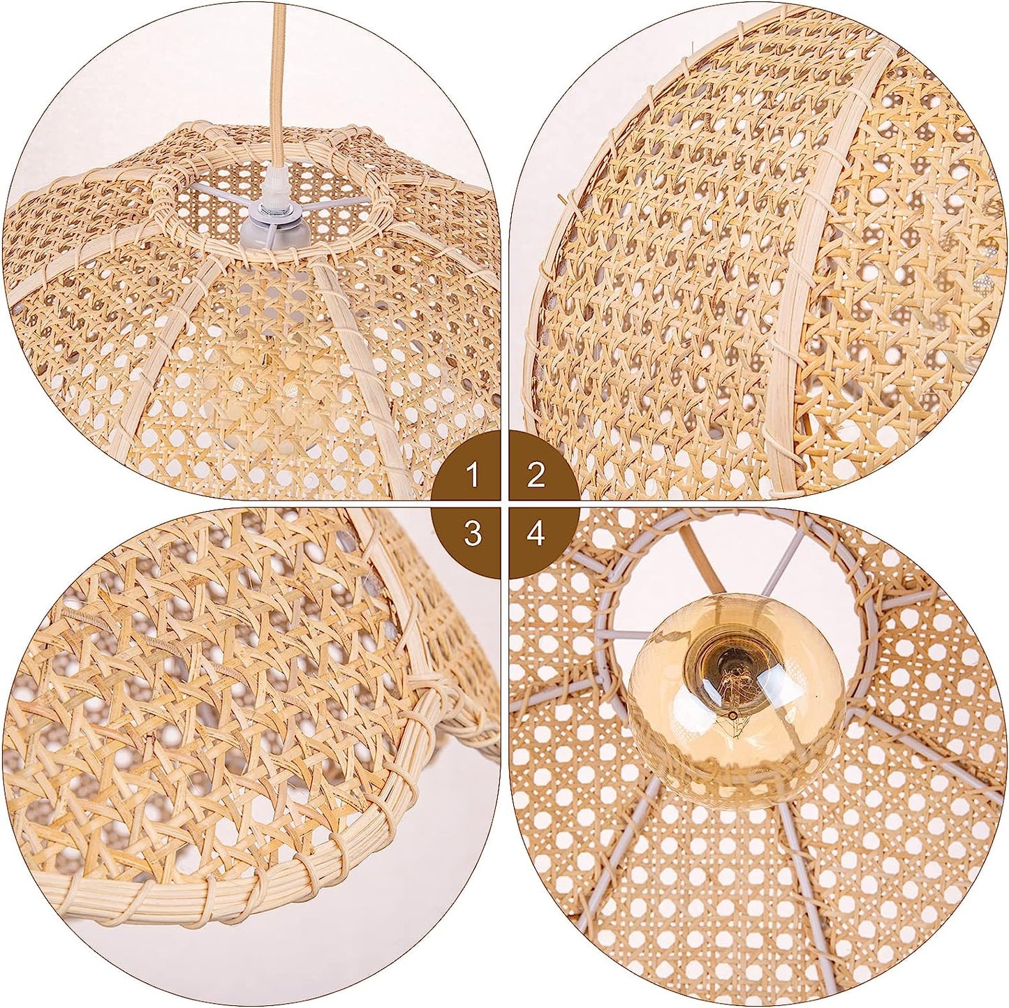 Handwoven Rattan Chandelier Flower Hollow Out Pendant Light