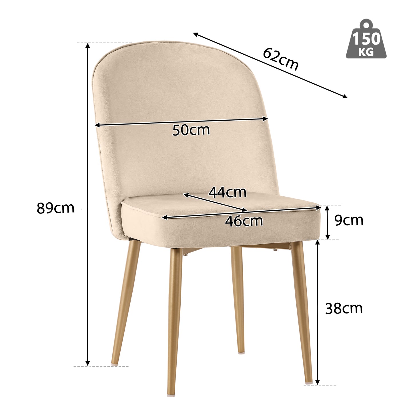 Beige Velvet Dining Chairs with Gold Legs-Modern Comfort for Any Room