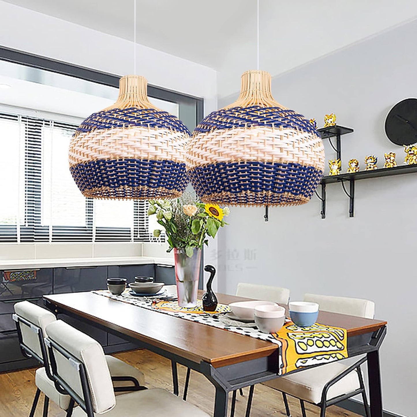 Kitchen Island Rattan Pendant Light Fixture DIY Wicker Lampshade