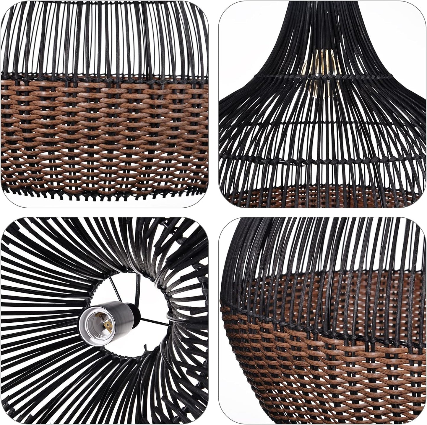 Salt Lake Handwoven Kitchen Island Black Rattan Pendant Light