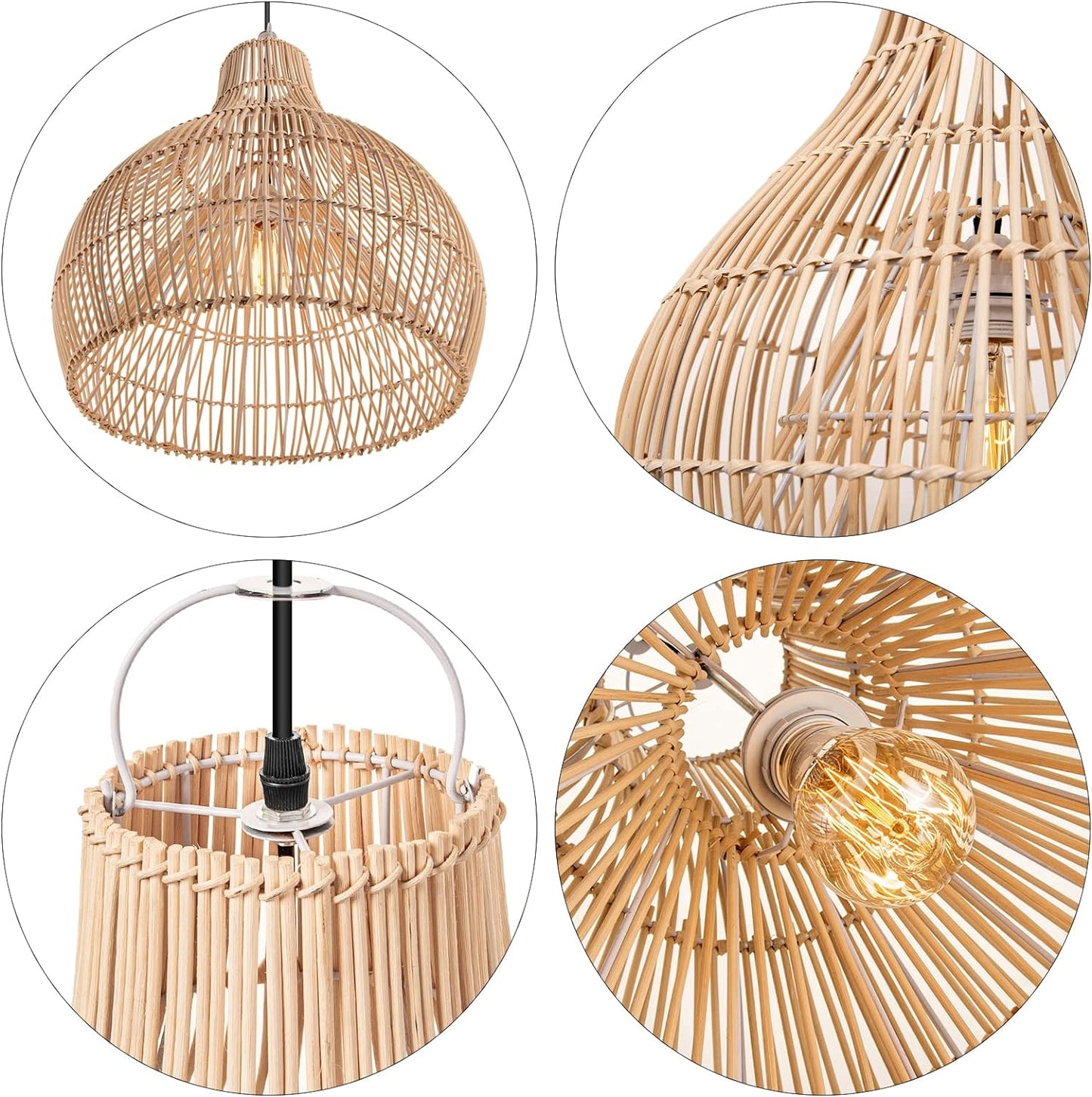 Arturesthome Bohemian Pendant Light Natural Rattan Materials Ceiling Chandelier Hanging Lamp Lighting Fixture