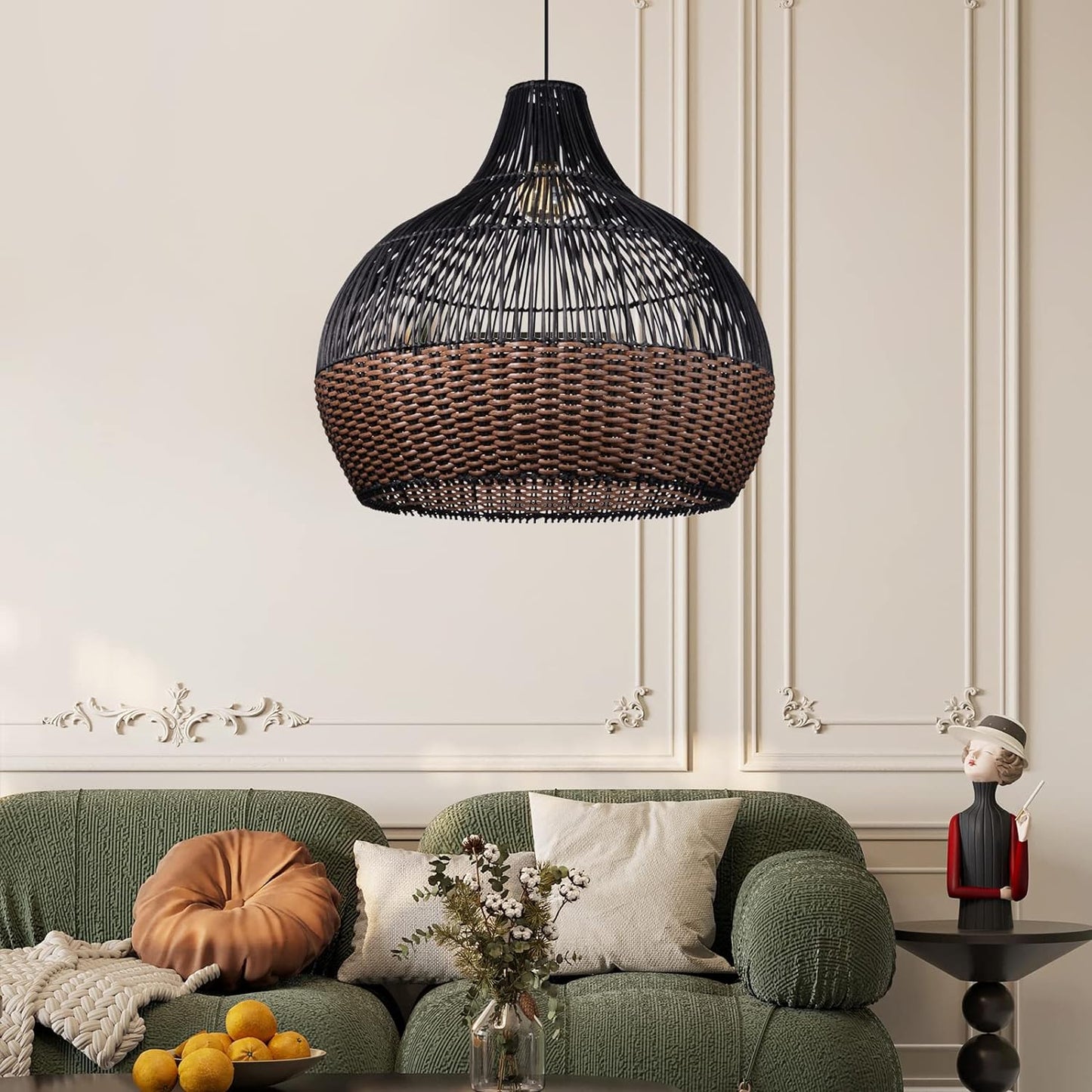 Arturesthome Rattan Pendant Light Fixtures Wicker Boho Black Basket Lighting Chandelier