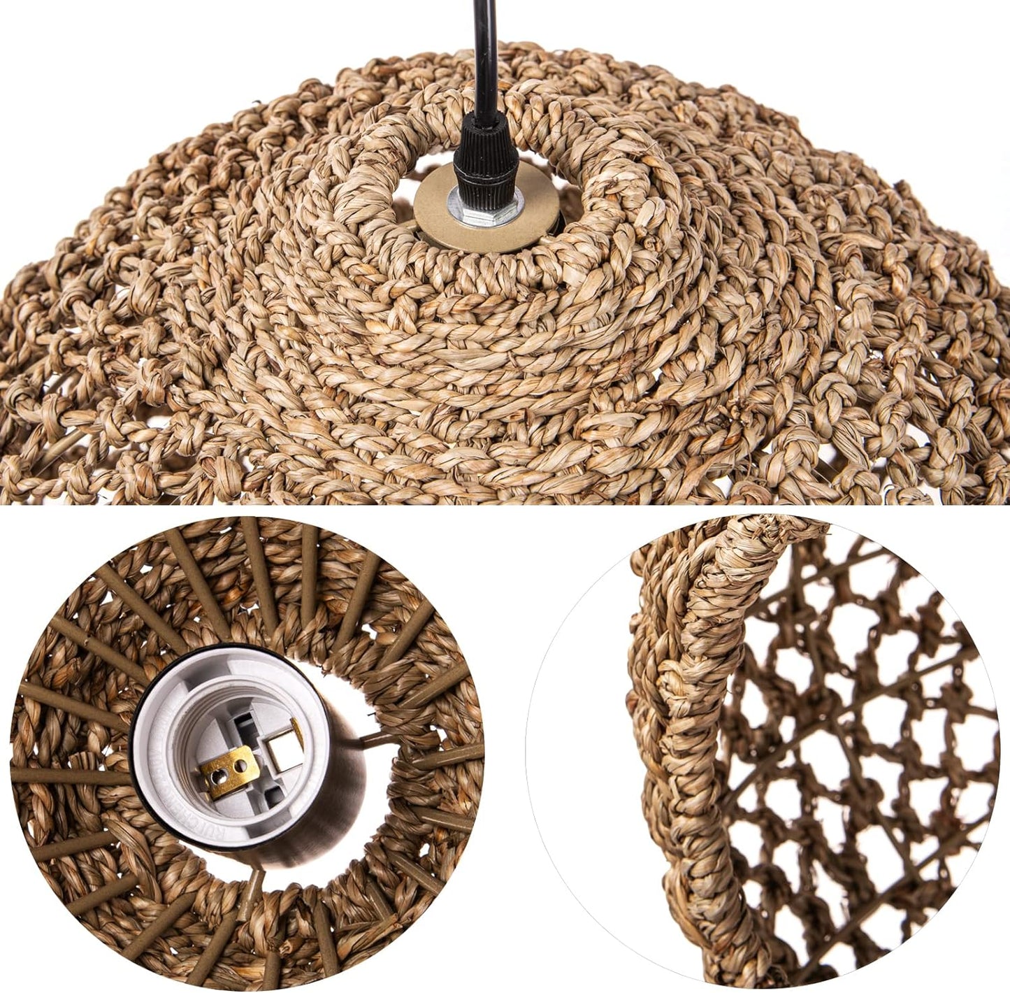 Ceiling Hanging Fixture Natural Seagrass Pendant Lighting Rattan Single Light Weaving Lampshade for Restaurant Bar