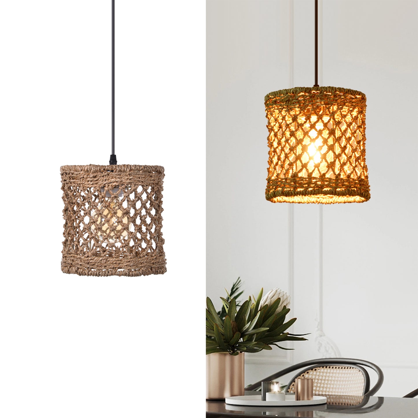 (Z)ARTURESTHOME Handwoven Bamboo Rattan Pendant Light Natural Boho Chic Ceiling Lamp for Home Decor