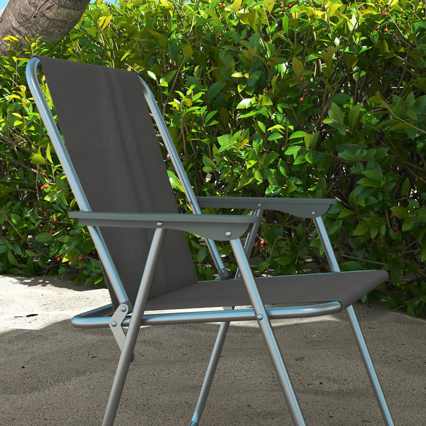 Garden folding chair 4-piece set with backrest armrests, garden balcony camping chair Oxford gray