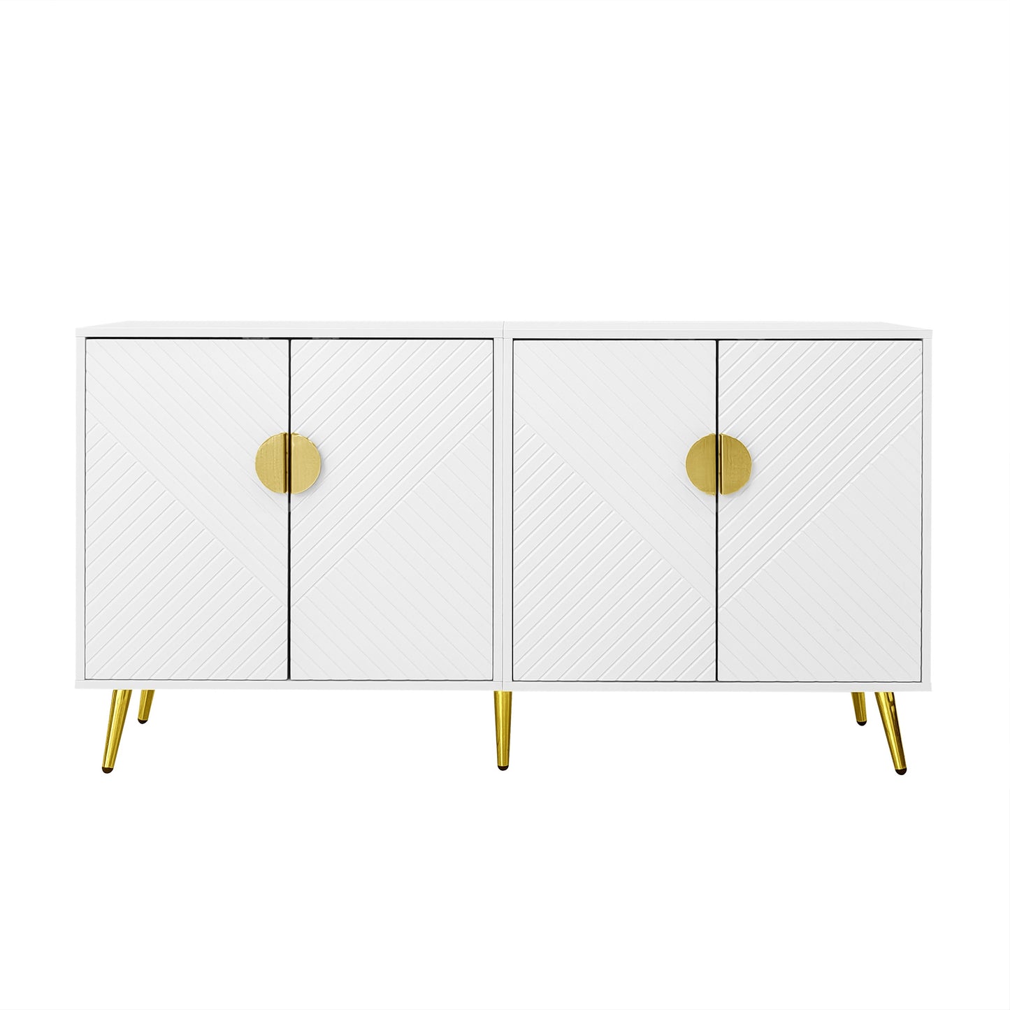 Luxurious White and Gold Side Cabinet with Bias Stripe - Versatile Storage Solution