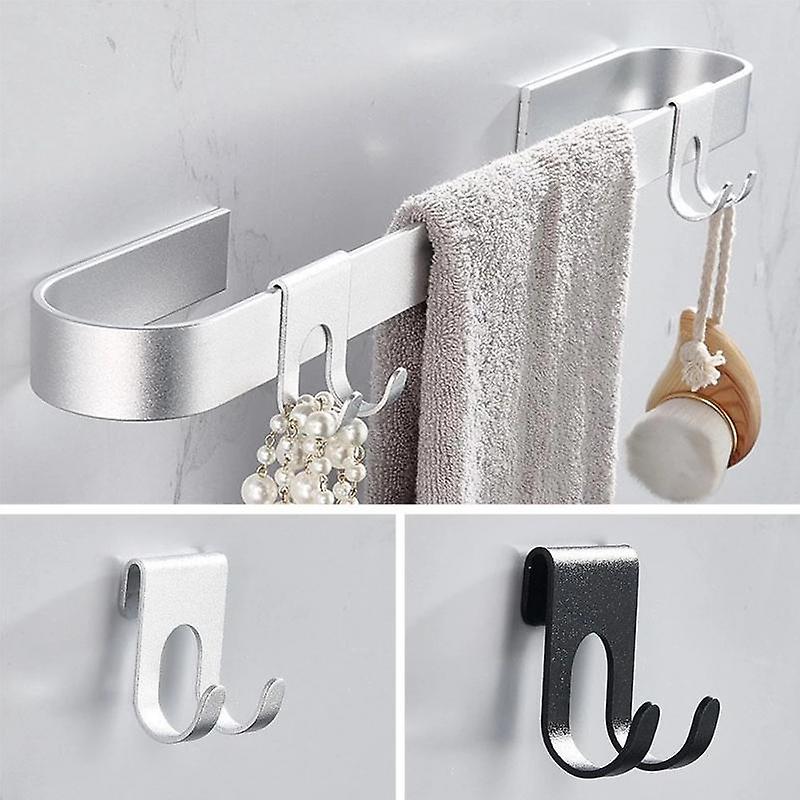 (Y)3Pcs Bathroom Aluminum Hook Punch Free Wall Mounted Hook Towel Shower Glass Door Hook Shelf Bag