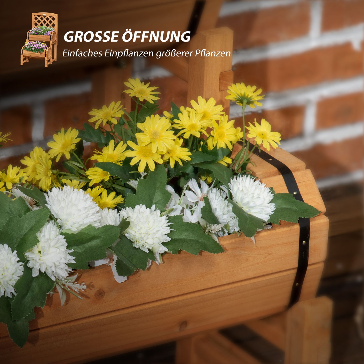 Raised bed wooden flower box with trellis 45 x 45 x 80 cm rustic design for garden terrace balcony yellow vegetable patch