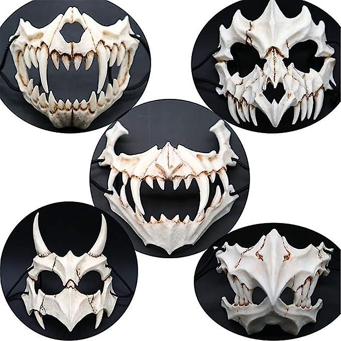 (Y)Half-Face Motorcycle Mask, Chinless and Skeleton / Skull Design for Halloween