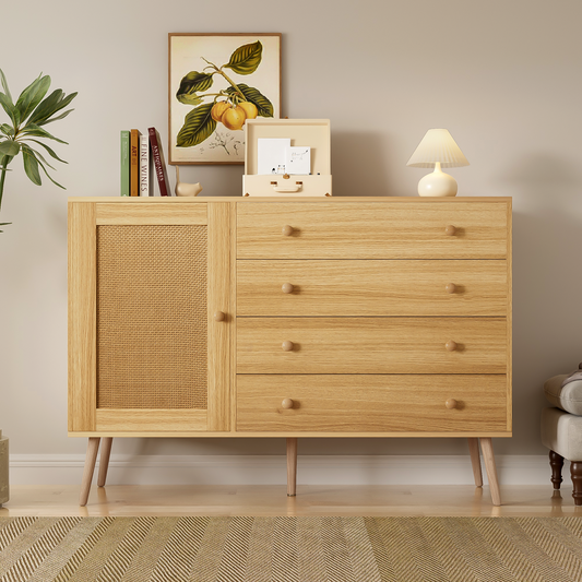 120cm Wooden Side Cabinet with 4 Drawers and 1 Door