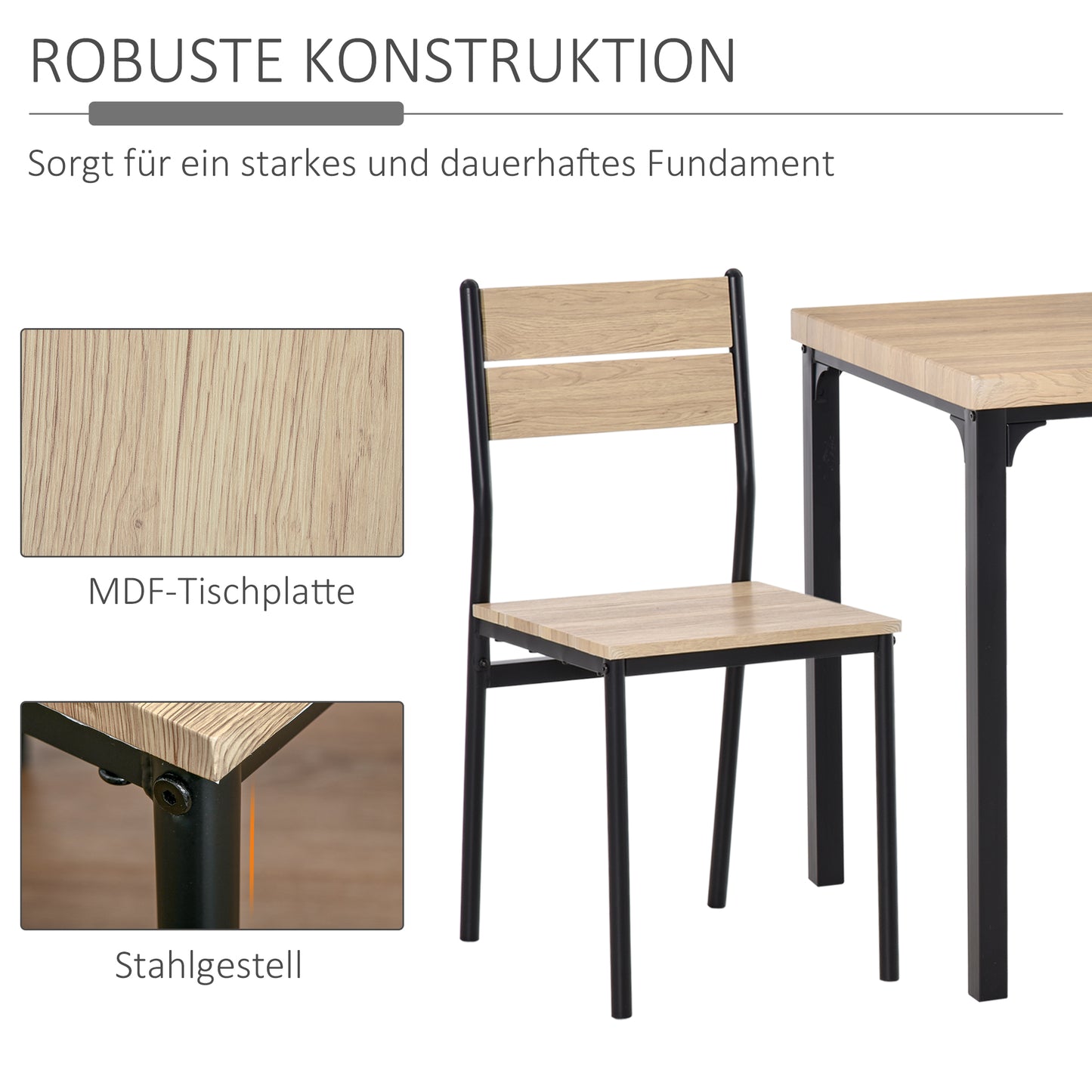 Dining Table Kitchen Table and Chair Set Natural Wood Grain + Black (Including 1 Table + 2 Chairs)
