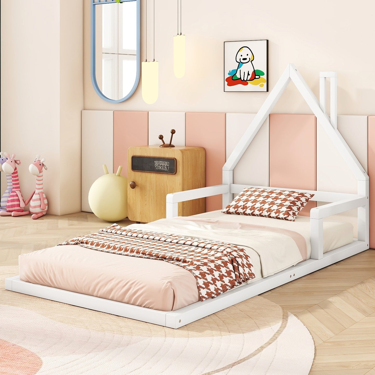 White Solid Pine 90x200cm Children's Bed with House Shape